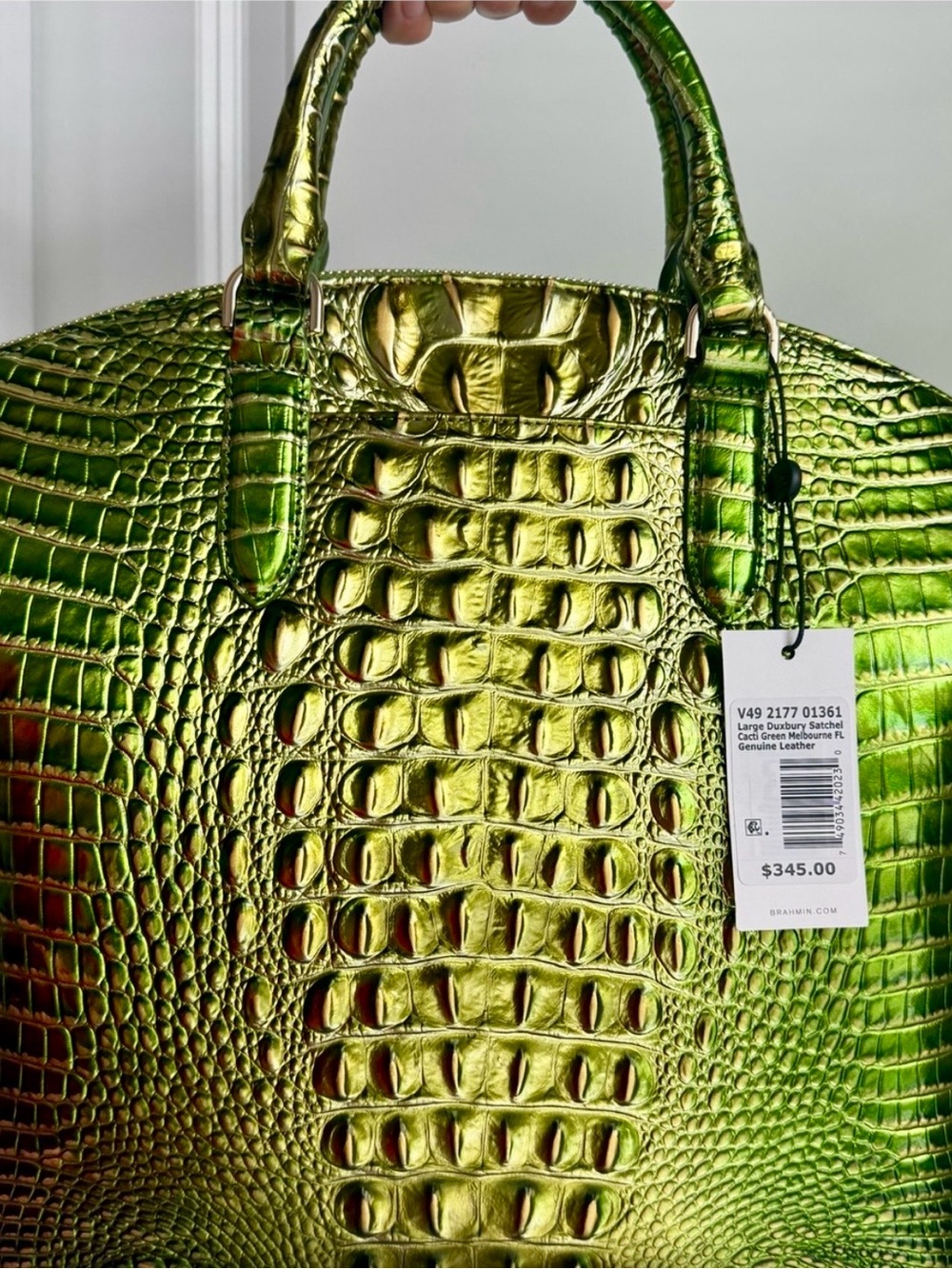 NEW WITH TAGS BRAHMIN Lux Croc-Embossed SHOULDER BAG Handbag in Metallic Green - Picture 3 of 13